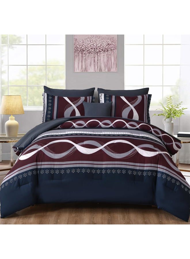 Anibedding Striped Comforter Set King Size,8 Pieces Bed in a Bag Blue Red Patchwork Bedding Sets,Boho Soft Microfiber Bedding Set for All Season(104"×90") - Image 1