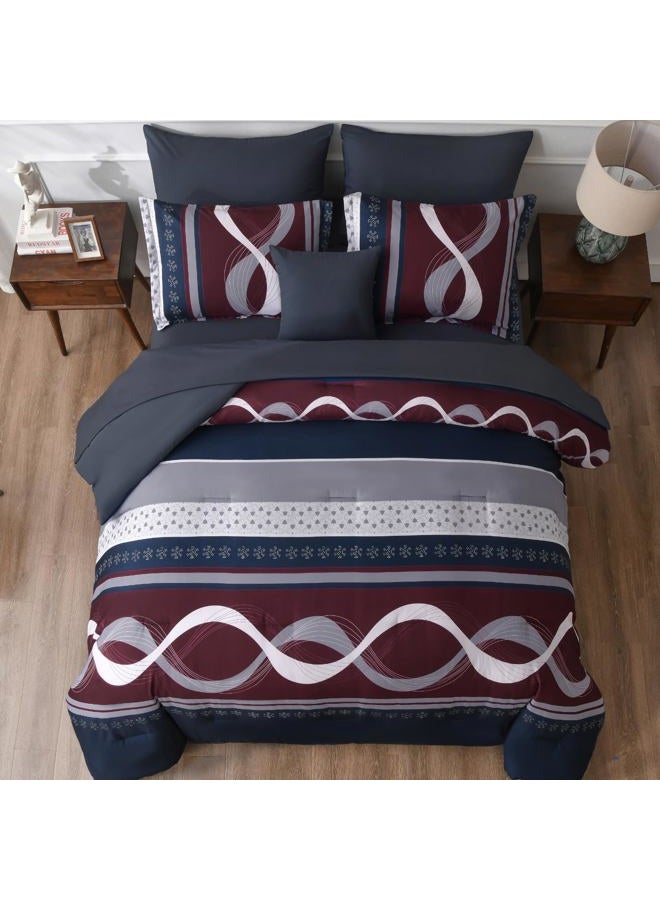 Anibedding Striped Comforter Set King Size,8 Pieces Bed in a Bag Blue Red Patchwork Bedding Sets,Boho Soft Microfiber Bedding Set for All Season(104"×90") - Image 2