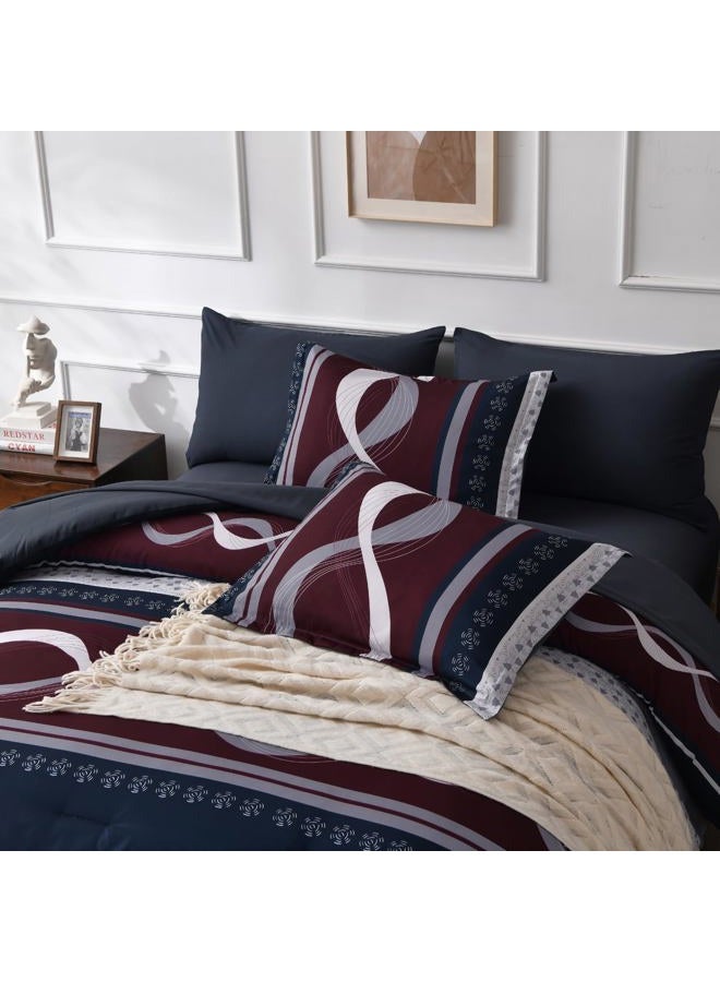 Anibedding Striped Comforter Set King Size,8 Pieces Bed in a Bag Blue Red Patchwork Bedding Sets,Boho Soft Microfiber Bedding Set for All Season(104"×90") - Image 3