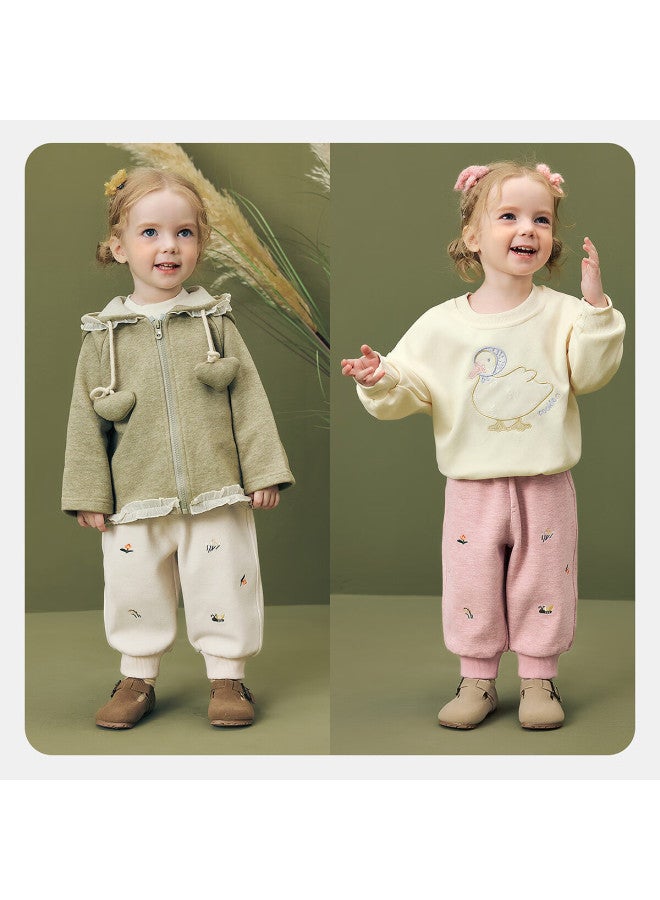 Minibala Girls Baby Long Pants Soft Warm Fleece Lined Comfortable Sweet Winter Trousers