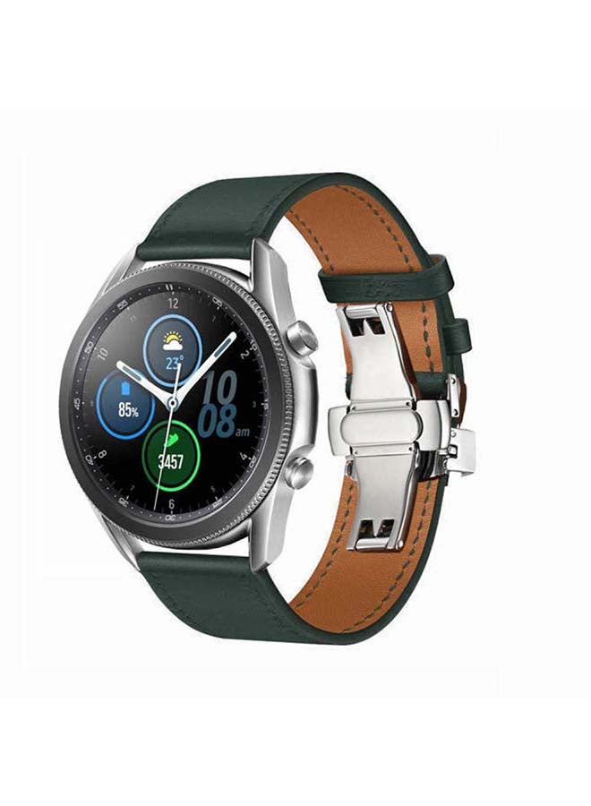 Perfii Genuine Leather Replacement Band for Samsung Galaxy Watch3 45mm Green - Image 2