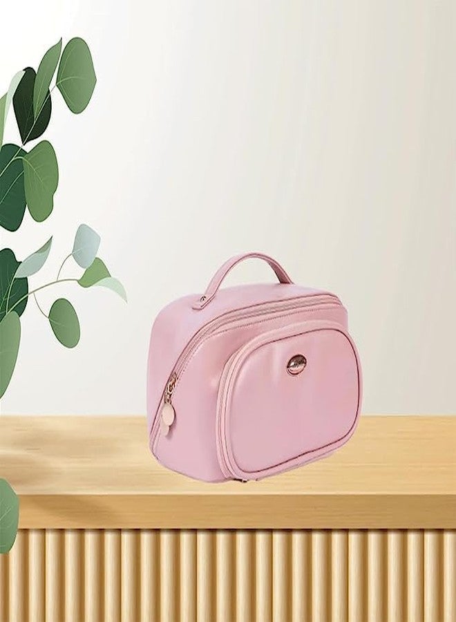 KINDRED Travel Cosmetic Bag Large-Capacity Travel Makeup Bag Waterproof Toiletry Wash Bag with Handle Double Opening Zipper Pouch Bag for Women and Girl (Baby Pink) - Image 3