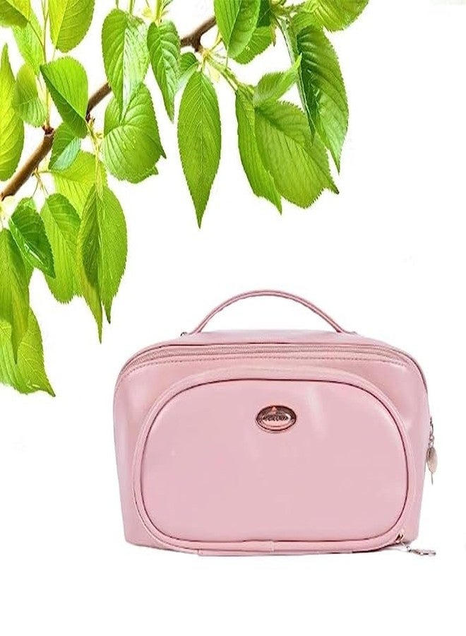 KINDRED Travel Cosmetic Bag Large-Capacity Travel Makeup Bag Waterproof Toiletry Wash Bag with Handle Double Opening Zipper Pouch Bag for Women and Girl (Baby Pink) - Image 2