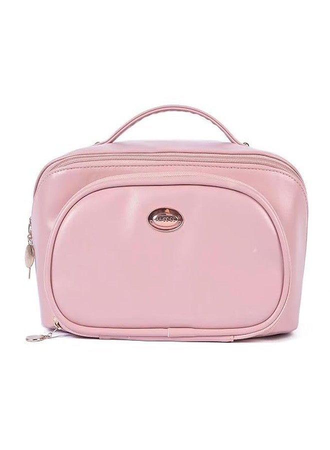 KINDRED Travel Cosmetic Bag Large-Capacity Travel Makeup Bag Waterproof Toiletry Wash Bag with Handle Double Opening Zipper Pouch Bag for Women and Girl (Baby Pink) - Image 1