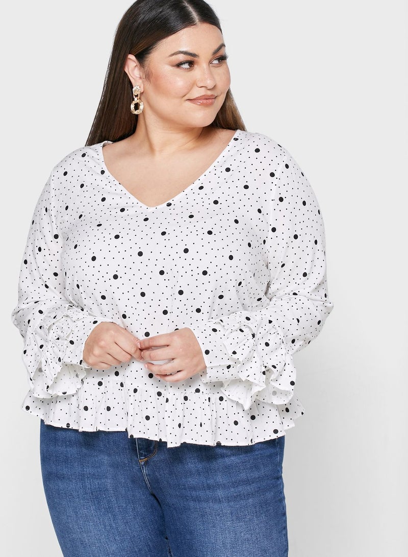 Violeta By Mango Ruffle Polka Dot Top - Image 1