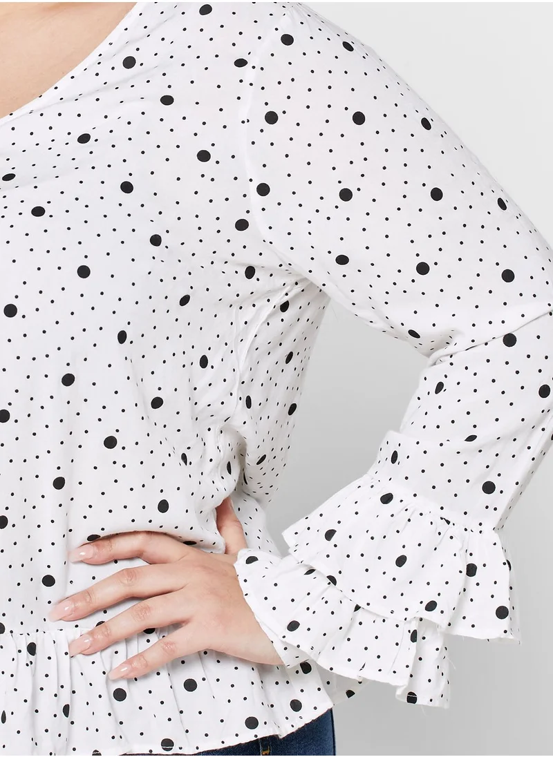 Violeta By Mango Ruffle Polka Dot Top
