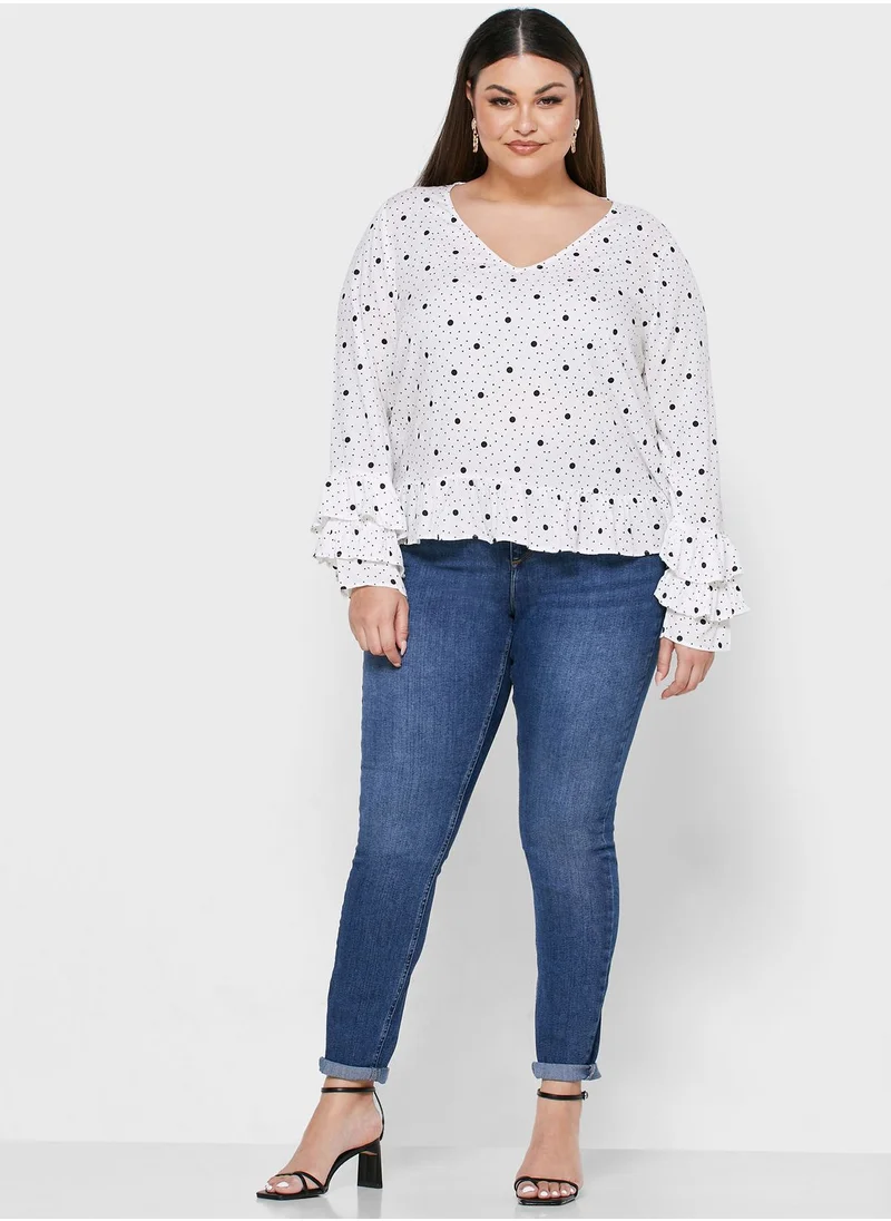 Violeta By Mango Ruffle Polka Dot Top