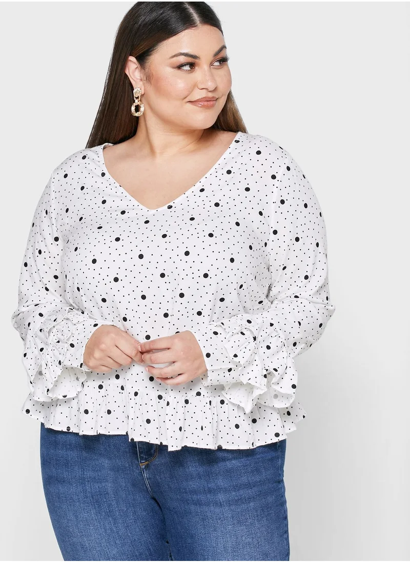 Violeta By Mango Ruffle Polka Dot Top