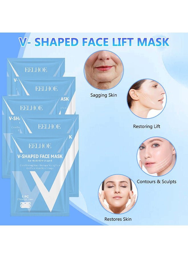 5PCS V-Shaped Face Mask, Double Chin Mask Reusable, Lifting Face Mask, Double Chin Mask, V Line Lifting Mask For All Skin Types, V Shape Face Lift Mask For Lifting And Firming The Face