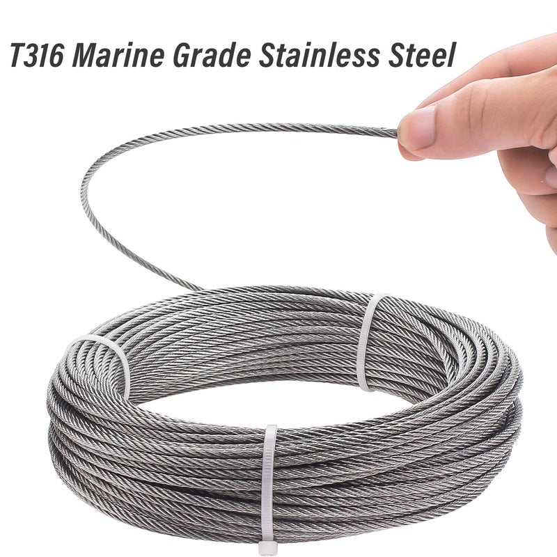 Favordrory 1/8 بوصة T316 Marin درجة الفولاذ المقاوم للصدأ سلك حبل كابل للطائرات للتزيين DIY الدرابزين 7X7 البناء 100 قدم - Image 5
