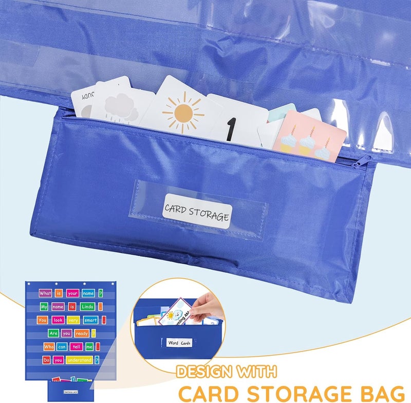 ALSLEA Standard Pocket Chart for Classroom 28"x28" Wall Hanging Pocket Charts Back to School Supplies for Teacher Large Pocket Charts 7 Sentence Strips Holder with Card Organizer (Blue) - Image 3