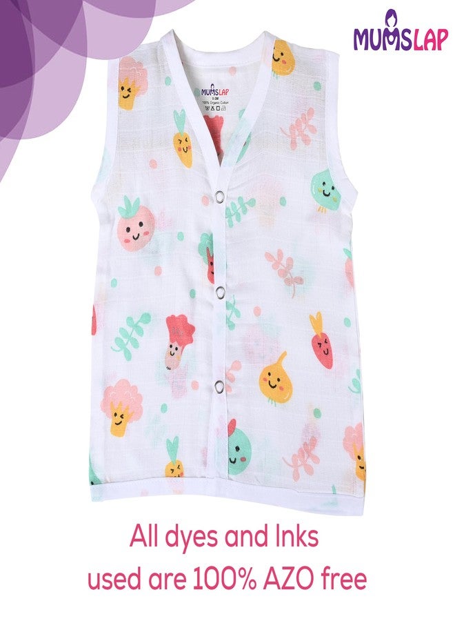 MumsLap Organic Cotton Muslin Jhablas for Boy and Girl New Born to 12 Months | Pack of 5 | Beautiful Prints (Unicorn, Koala, Cars, Vegetables and Baloons) | Sleeveless Vest | Baby Shower Gift (9-12) - Image 5
