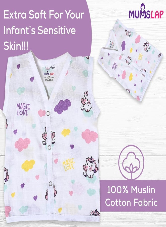 MumsLap Organic Cotton Muslin Jhablas for Boy and Girl New Born to 12 Months | Pack of 5 | Beautiful Prints (Unicorn, Koala, Cars, Vegetables and Baloons) | Sleeveless Vest | Baby Shower Gift (9-12) - Image 3