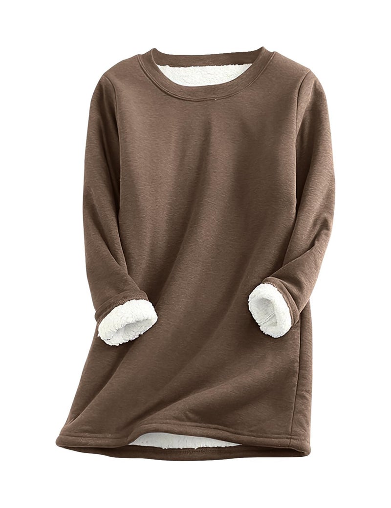 PEHMEA Women's Winter Warm Sherpa Lined Fleece Sweatshirt Crewneck Sport Pullover Loungewear Tops(Coffee-XL) - Image 1