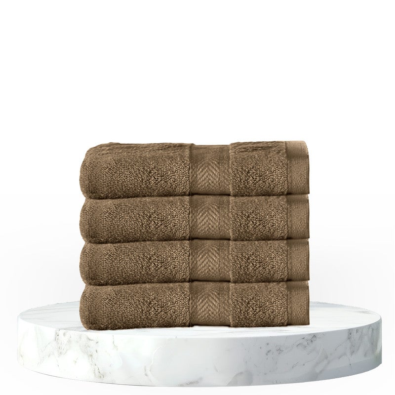 REST Face Towel Set of 4 Wood Brown Cotton Face Towel 30x30cm , 12x12 inch Luxury Face Cleansing Towel Soft Absorbent Lightweight Washable Quick Dry Spa Quality Beach Face Towel