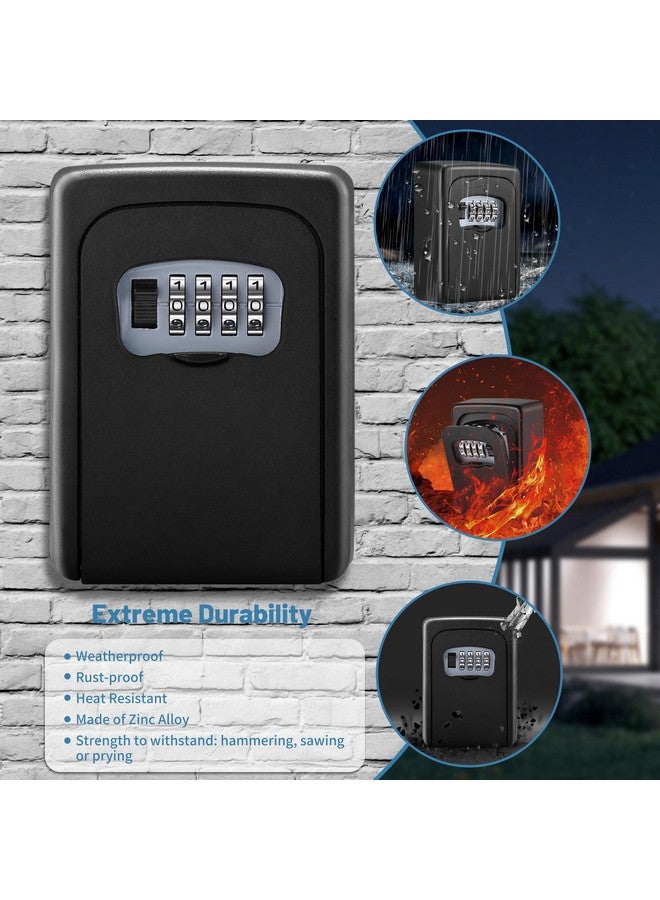 AMMIY AMMIY Key Lock Box Wall Mounted,4 Digit Combination Weatherproof Lockbox For Outside House,5 Keys Large Capacity Lockbox,Key Safe Security Storage Lock Box With Resettable Code (Black)  - Image 5