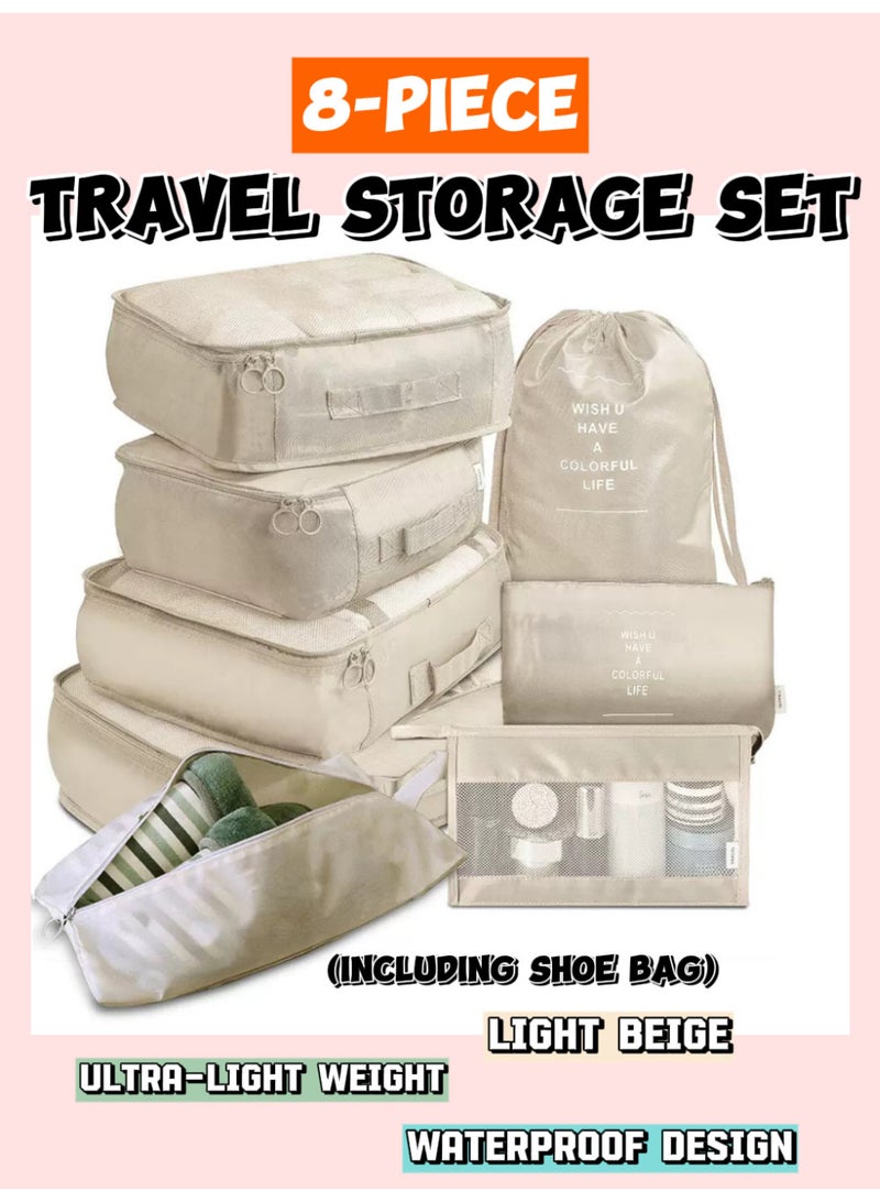 TNGames 8-Piece Premium Travel Organizer Set with Shoe Bags – Light Beige, Ultra-Lightweight & Water-Resistant - Image 1
