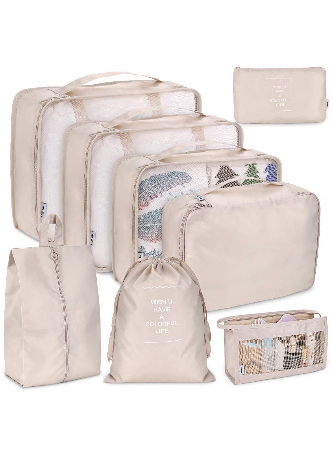 TNGames 8-Piece Premium Travel Organizer Set with Shoe Bags – Light Beige, Ultra-Lightweight & Water-Resistant - Image 3