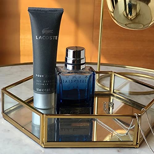 ARTINCO Art India Collections Vintage Glass Jewelry Tray, Hexagonal Home Decor Makeup Organizer, Vanity Tray - Brass Gold 8x9x1.5 - Image 3