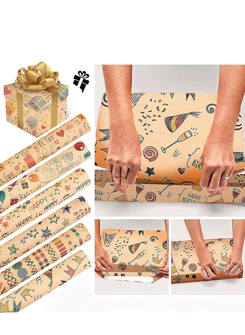 Wrapping Paper, Happy Birthday Wrapping Paper For Men Boys Women Adults Kids Girls, Gift Wrapping Paper Recycled Multipack, Collection Single-Sided Wrapping Paper, 70cmX50 cm - Image 5