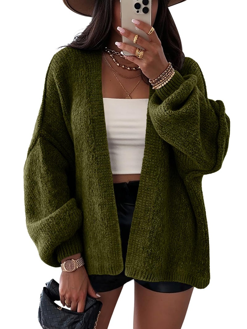 LILLUSORY Chunky Cardigan Sweaters for Women Oversized Long Trendy Early Fall Outfits Fashion Cozy 2026 Winter Clothing Army Green S - Image 1