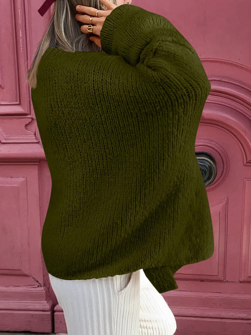 LILLUSORY Chunky Cardigan Sweaters for Women Oversized Long Trendy Early Fall Outfits Fashion Cozy 2026 Winter Clothing Army Green S - Image 4