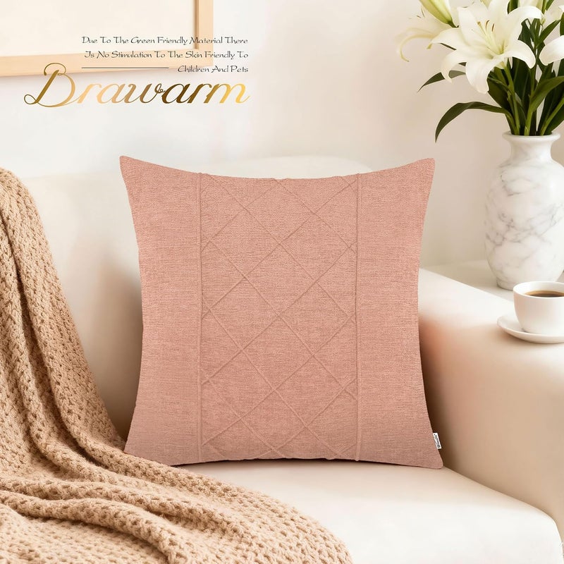 BRAWARM Throw Pillow Covers 18x18 Inches - Dusty Pink Pleated Chenille Pillow Covers, Pack of 2 Solid Dyed Soft Chenille Pillow Cases for Couch Sofa Bed Home Decoration - Image 2