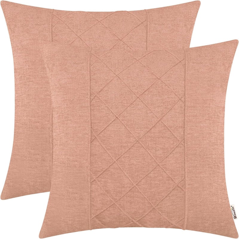 BRAWARM Throw Pillow Covers 18x18 Inches - Dusty Pink Pleated Chenille Pillow Covers, Pack of 2 Solid Dyed Soft Chenille Pillow Cases for Couch Sofa Bed Home Decoration - Image 1