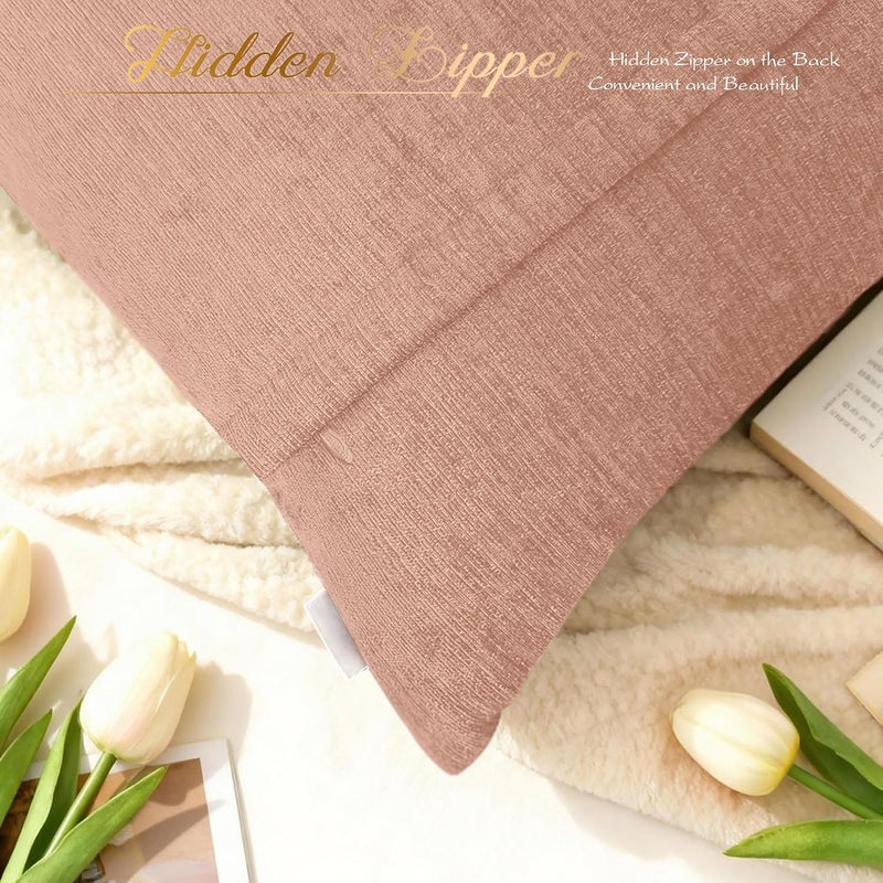 BRAWARM Throw Pillow Covers 18x18 Inches - Dusty Pink Pleated Chenille Pillow Covers, Pack of 2 Solid Dyed Soft Chenille Pillow Cases for Couch Sofa Bed Home Decoration - Image 5
