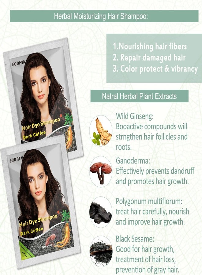 Ecofan 10 PCS Semi-Permanent Hair Color Shampoo - 3 in 1 Instant Hair Dye for Men & Women, Herbal Ingredients for 100% Grey Coverage (Dark Coffee/Dark Brown) - Image 3