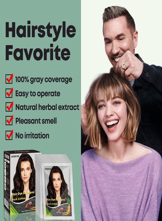 Ecofan 10 PCS Semi-Permanent Hair Color Shampoo - 3 in 1 Instant Hair Dye for Men & Women, Herbal Ingredients for 100% Grey Coverage (Dark Coffee/Dark Brown) - Image 5