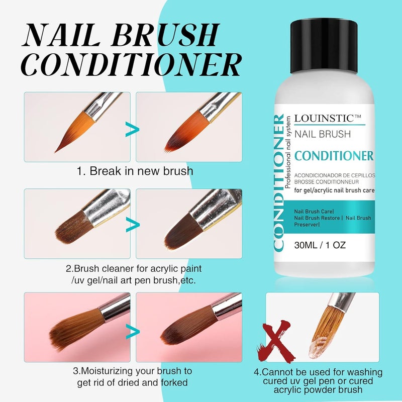 LOUINSTIC Nail Brush Cleaner and Conditioner - Quickly Clean Gel Nail Brushes, Paint Brushes, Airbrushes, Art Tools, Nail Brush Preserver and Restorer for Kolinsky Acrylic Nail Brush & Gel Nail Brush - Image 5