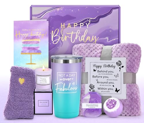 Pradnel Birthday Gifts for Women Happy Birthday Purple Gift Baskets for Woman Unique Gift Sets for Women Gifts Box for Woman Friendship Mom Sister Best Friend Female Her - Image 1