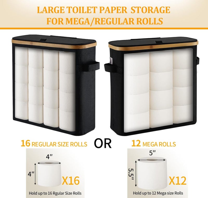FuBegi Toilet Paper Storage Basket with Lid for Mega Rolls, Large Bamboo Toilet Paper Organizer Storage Holder Stand for Bathroom, Enclosed Toilet Paper Tissue Storage Bin Box Container Free Standing, Gray - Image 5