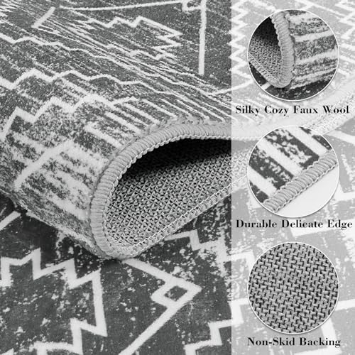 Wonnitar Moroccan Hallway Runner Rug 10 ft, Machine Washable 2'6"x10' Long Runner Rugs for Kitchen, Boho Non-Skid Soft Low Pile Carpet Runner for Entryway Hall Entrance (Dark Grey,2'6"x10') - Image 2