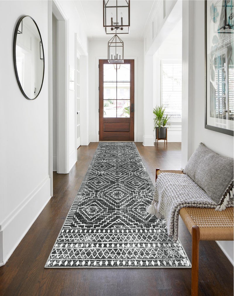 Wonnitar Moroccan Hallway Runner Rug 10 ft, Machine Washable 2'6"x10' Long Runner Rugs for Kitchen, Boho Non-Skid Soft Low Pile Carpet Runner for Entryway Hall Entrance (Dark Grey,2'6"x10') - Image 4