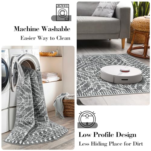 Wonnitar Moroccan Hallway Runner Rug 10 ft, Machine Washable 2'6"x10' Long Runner Rugs for Kitchen, Boho Non-Skid Soft Low Pile Carpet Runner for Entryway Hall Entrance (Dark Grey,2'6"x10') - Image 3