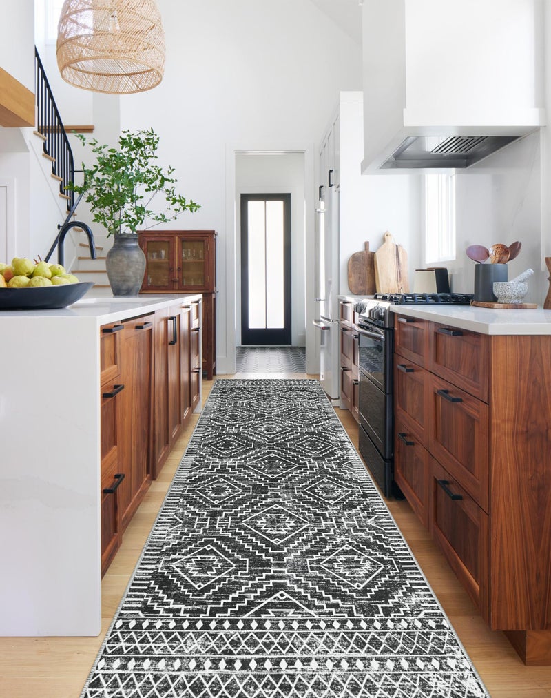 Wonnitar Moroccan Hallway Runner Rug 10 ft, Machine Washable 2'6"x10' Long Runner Rugs for Kitchen, Boho Non-Skid Soft Low Pile Carpet Runner for Entryway Hall Entrance (Dark Grey,2'6"x10') - Image 1