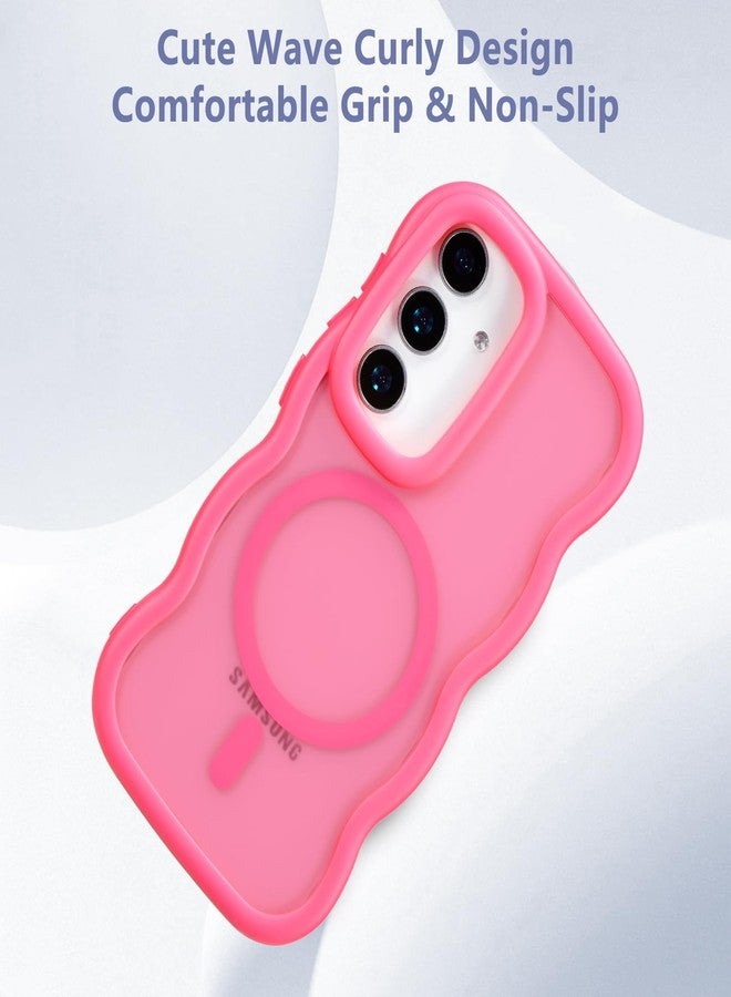 RALEAVO جراب مغناطيسي من RALEAVO لهاتف سامسونج جالاكسي S25/S24، متوافق مع Magsafe، جراب أنيق بتصميم مموج، غطاء واقٍ رفيع مقاوم للصدمات مصنوع من البولي كربونات الصلب غير اللامع، شفاف، غير لامع، لهاتف S25/S24 - لون وردي فاقع - Image 5
