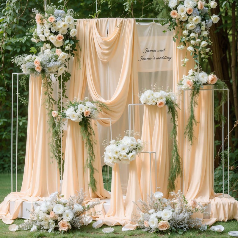 PARTISKY Wedding Arch Draping Fabric, 1 Panel 18FT Champagne Sheer Backdrop Curtain Chiffon Fabric Drapery Voile Scarf Draping Panels for Wedding Archway Ceremony Curtain Valance Party Decoration - Image 3