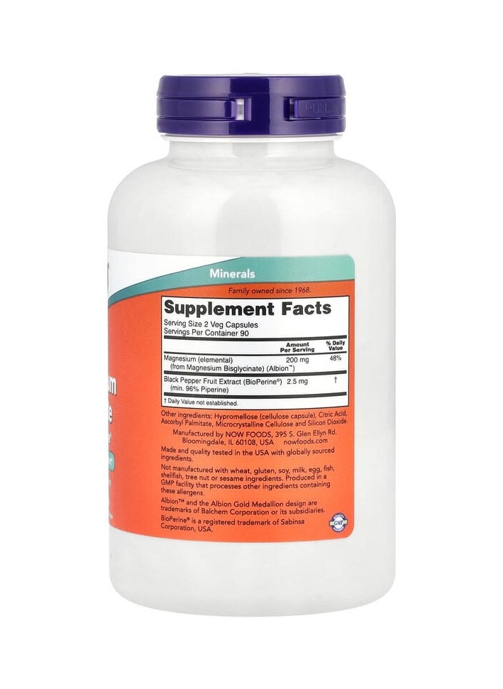 now - Now Magnesium Glycinate With BioPerine®180 Veg Capsules - Image 1