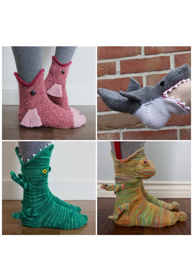 Knit Crocodile Socks, Funky Knitting Pattern Whimsical Alligator Knitting Cuff Socks - Image 2