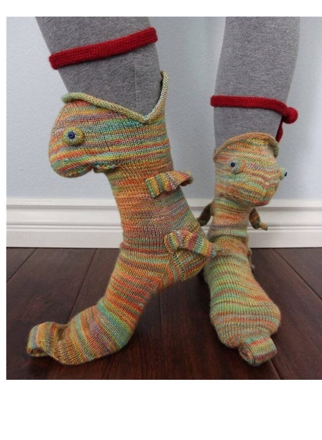 Knit Crocodile Socks, Funky Knitting Pattern Whimsical Alligator Knitting Cuff Socks - Image 4