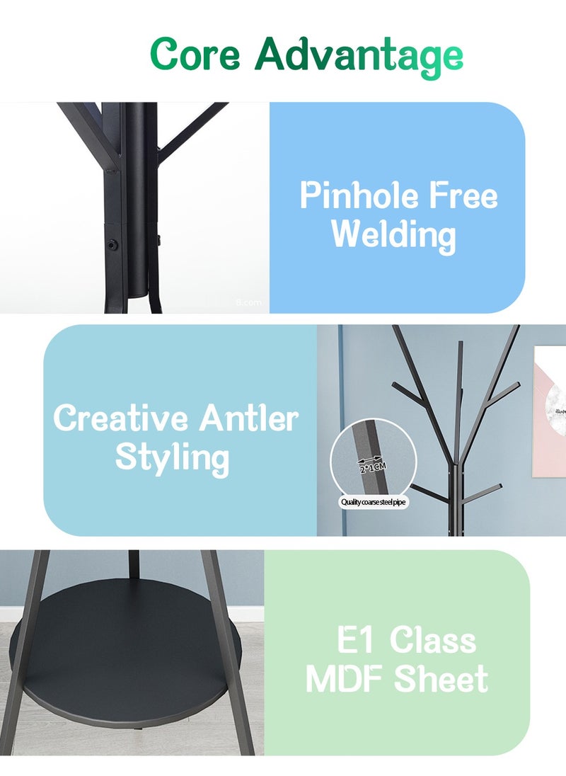 LEOKOR 9 Hooks Coat Rack Free Standing Clothes Hanger Super Load-Bearing Tree Metal Hat Hanger Suitable for Clothes Hats Handbags and Scarves  - Image 3