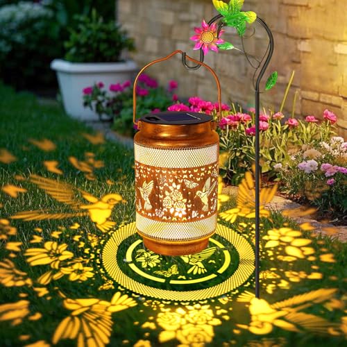 yulloyello Hummingbird Solar Lanterns Outdoor Waterproof with Shepherd Hook Gifts for Birthday Women Mom Grandma Metal Solar Hanging Lights Garden Decor for Outside Yard Patio Pathway Porch - Image 1