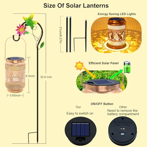 yulloyello Hummingbird Solar Lanterns Outdoor Waterproof with Shepherd Hook Gifts for Birthday Women Mom Grandma Metal Solar Hanging Lights Garden Decor for Outside Yard Patio Pathway Porch - Image 3