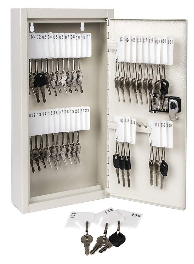 KYODOLED Key Storage Lock Box with Code, Locking Key Cabinet, 40 Key Holder Wall Mount with Combination Lock, Hooks & Tags Labels, 2.5" D x 8.1" W x 12.1" H, White - Image 1
