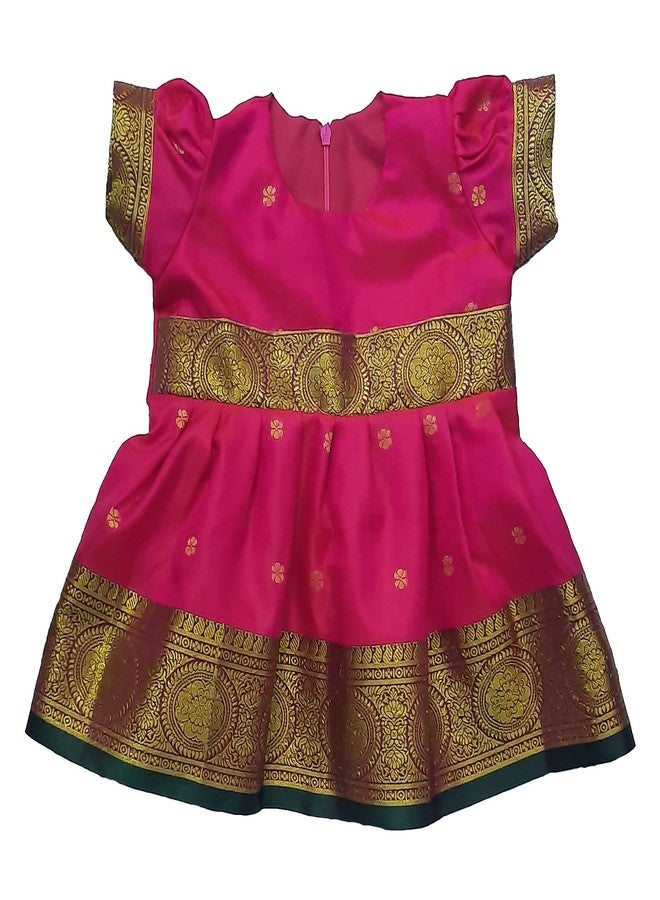 LUSTER baby-Girls Knee Length Silk Satin Frock (Month 0-6, 6-12, 12-18) (0-3 Months, Pink) - Image 1