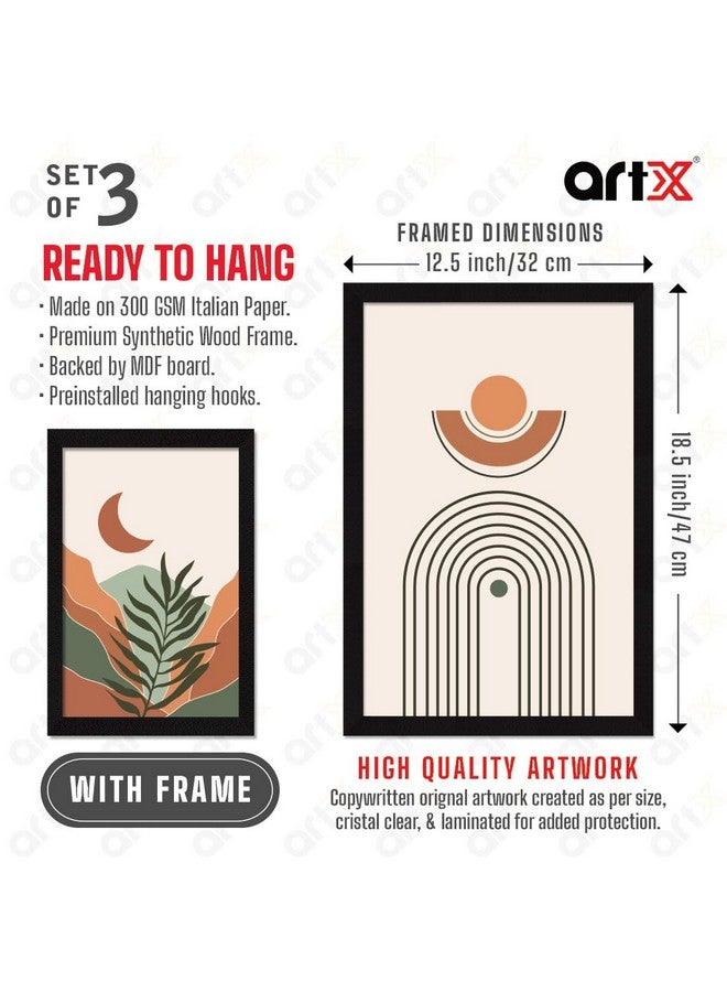 ArtX Paper Bohemian Sun & Moon Wall Painting For Living Room, Drawing Room Decoration Big Size, Boho Framed Painting for Wall Decoration,Wall Decor For Bedroom,Multicolor, 36.0 x 18.0 inches,Set Of 3 - Image 3