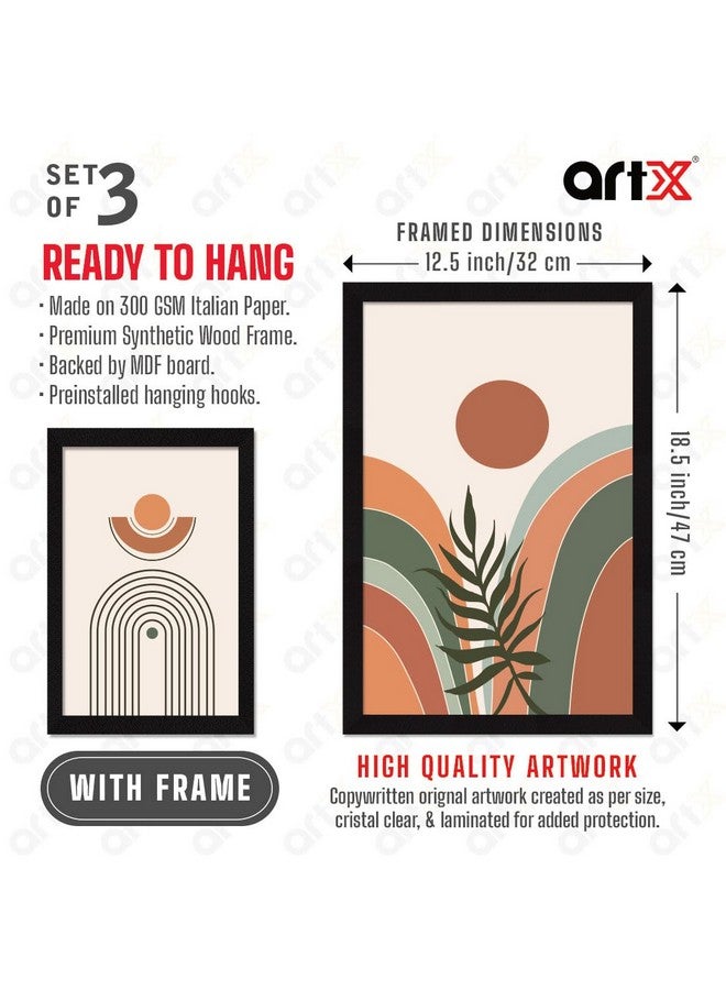 ArtX Paper Bohemian Sun & Moon Wall Painting For Living Room, Drawing Room Decoration Big Size, Boho Framed Painting for Wall Decoration,Wall Decor For Bedroom,Multicolor, 36.0 x 18.0 inches,Set Of 3 - Image 2